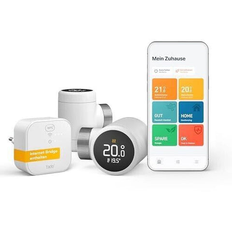 tado Smartes Heizkörper-Thermostat X Starter-Kit (2 x Thermostat + 1 x Bridge X)