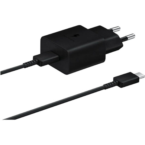 Samsung 15 Watt USB Type-C Schnellladeadapter, Ladegerät mit Datenkabel, Schwarz